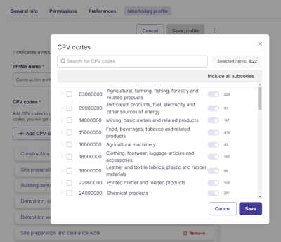 Mercell bidding platform CPV 2