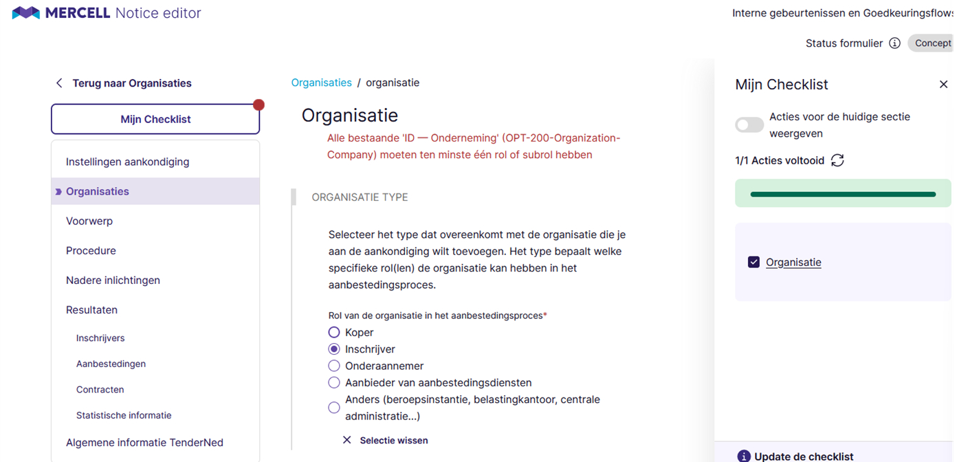 Foutmelding in de Notice Editor tijdens het valideren